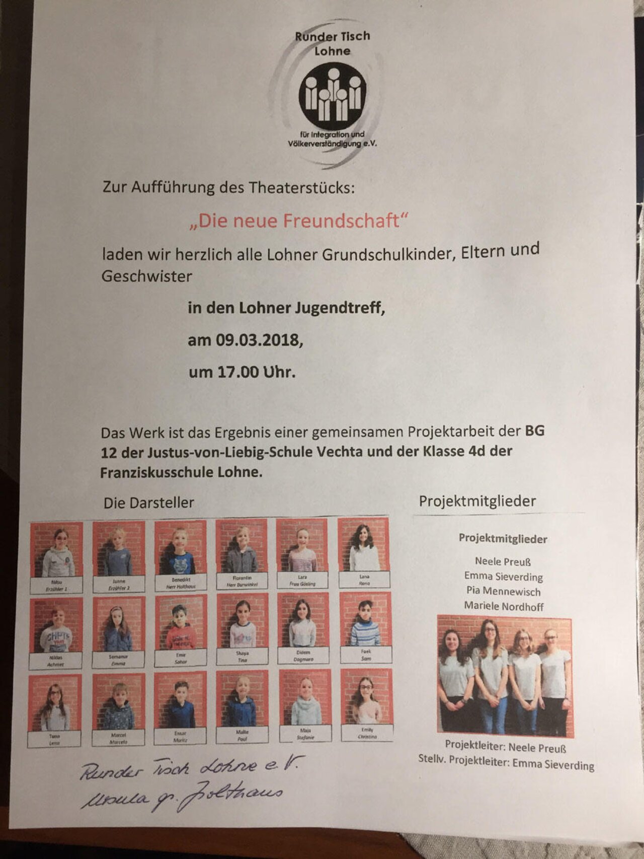 Einladung zur Aufführung des Theaterstücks "Die neue Freundschaft" am 9.3.2018, 17 Uhr im Lohner Jugendtreff Image 1